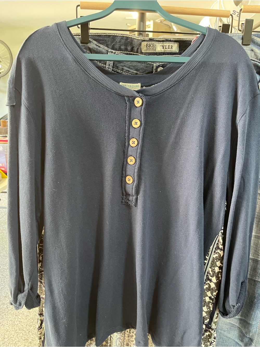 EARTHBOUND Navy Long-Sleeve Henley with Wood Buttons